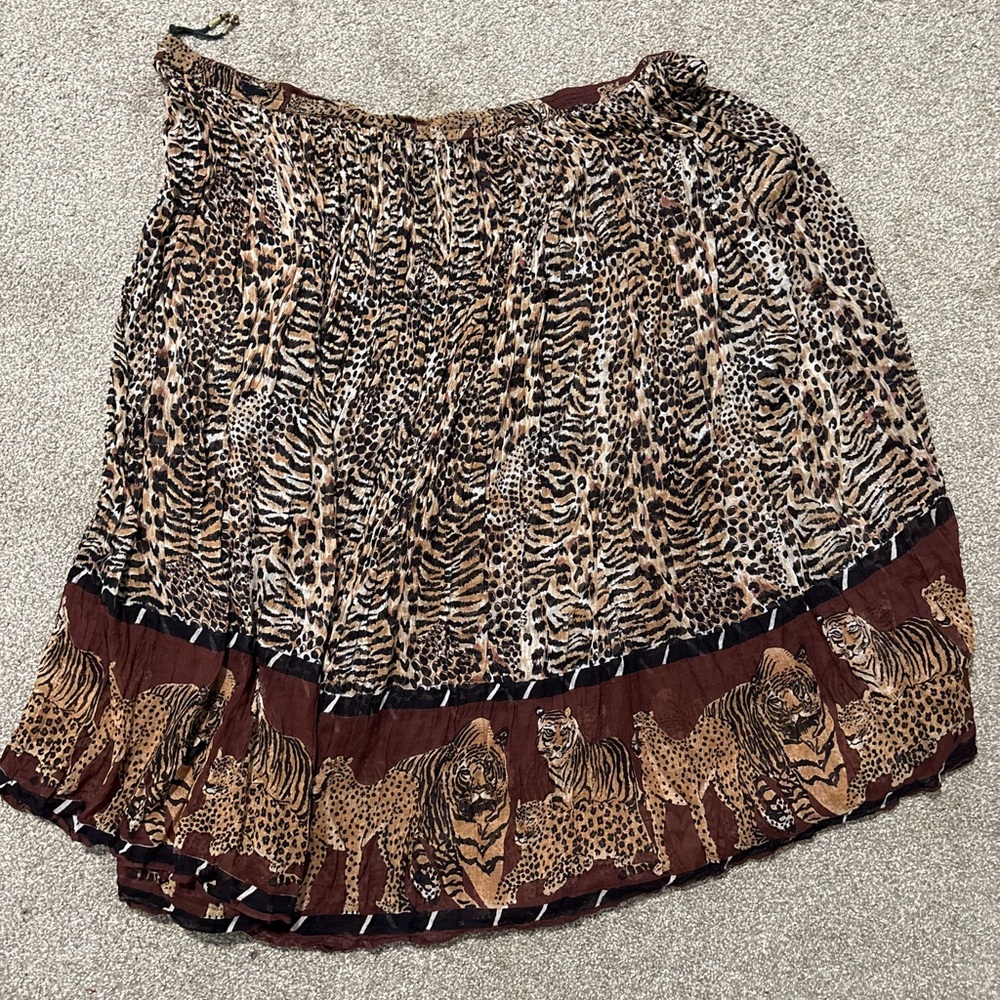 Vintage Revue Cotton Gauze Broomstick Skirt Tiger Leopard Animal Print Size 3X